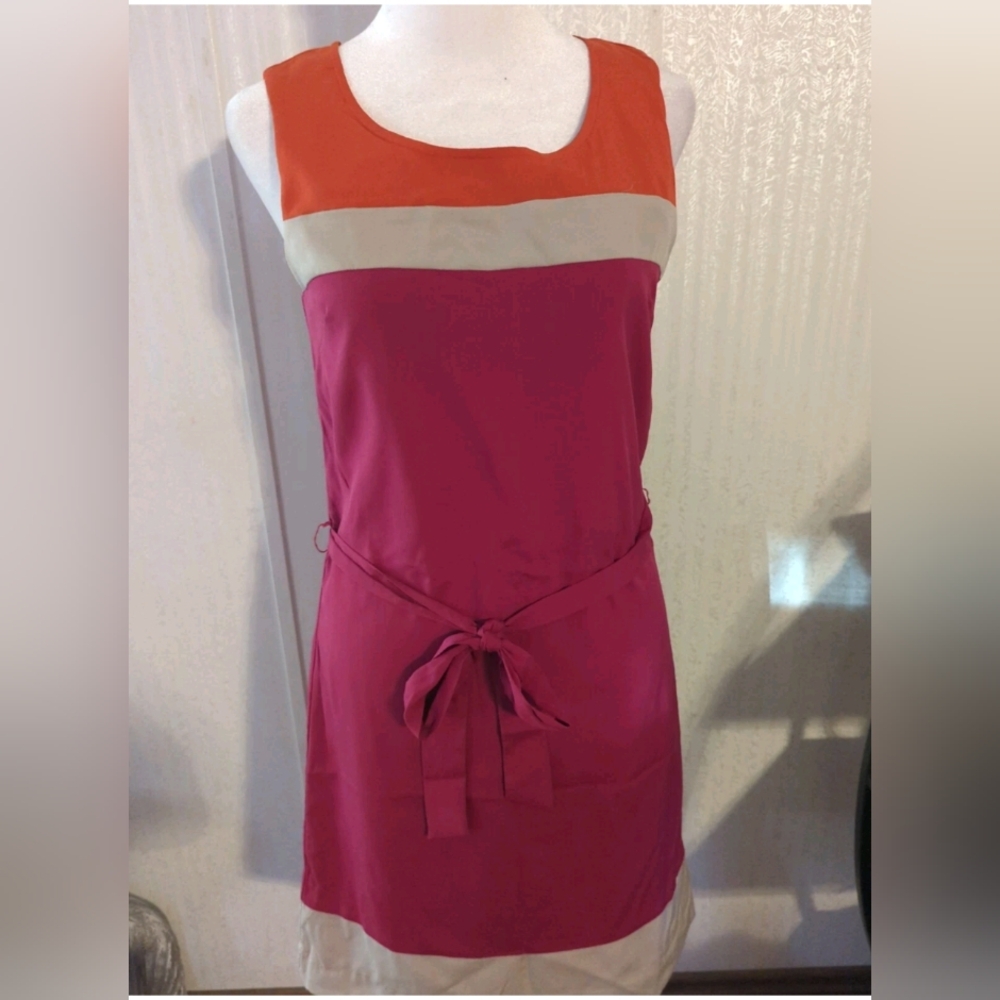 Banana Republic Color Block Orange Beige Mauve Sleeveless Dress With Belt Size 0